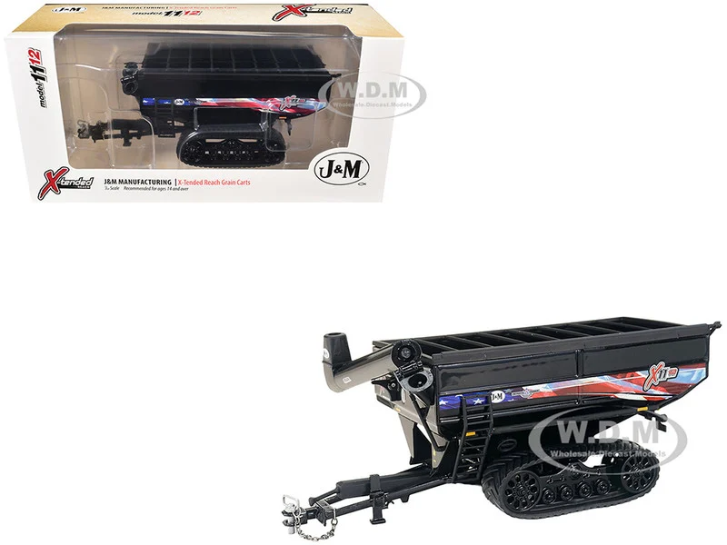 J&M 1112 X-Tended Reach Patriotic Grain Cart with Tracks Black 1/64 Diecast Model by SpecCast