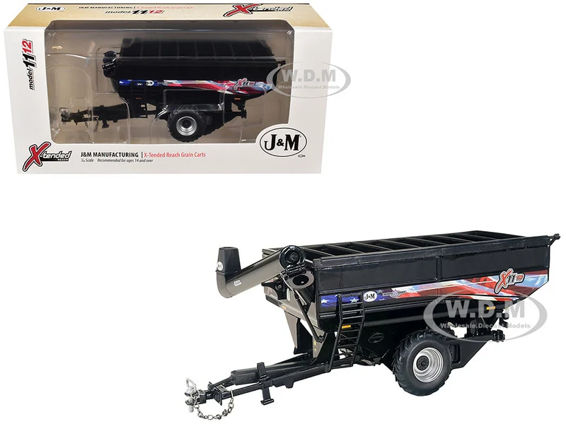 J&M 1112 X-Tended Reach Patriotic Grain Cart with Dual Wheels Black 1/64 Diecast Model by SpecCast