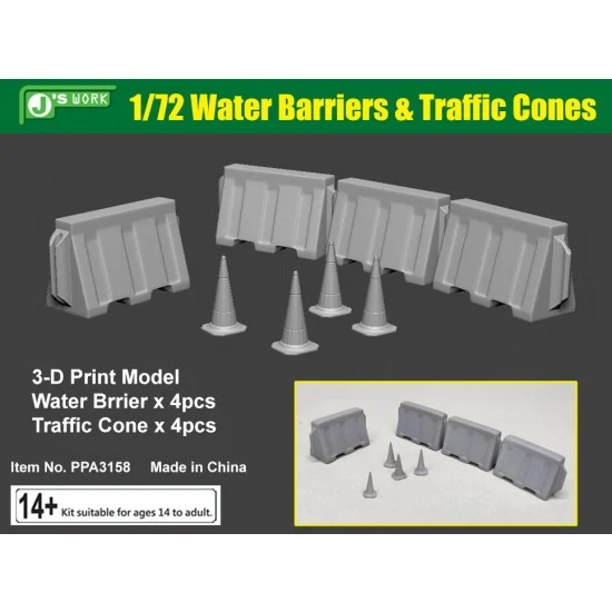 J's Work PPA3158 1/72 Water Barriers (4pcs) & Traffic Cones (4pcs) - Scenics & Diorama