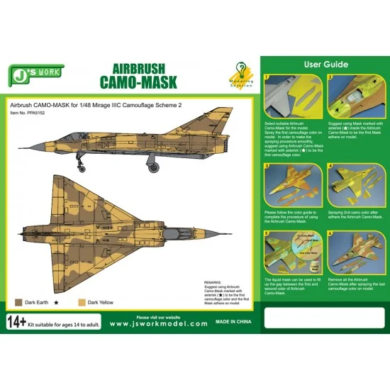 J's Work PPA5152 Airbrush Camo-Mask for 1/48 Dassault Mirage IIIC Camouflage Scheme 2