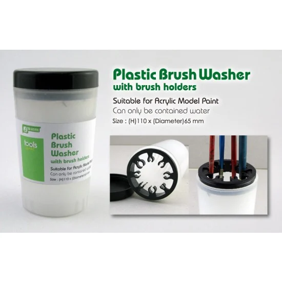 J's Work PPA6009 Plastic Brush Washer w/Brush Holders for Acrylic Paint (Height: 110mm, Diameter: 65mm) - Hobby & Model Paints