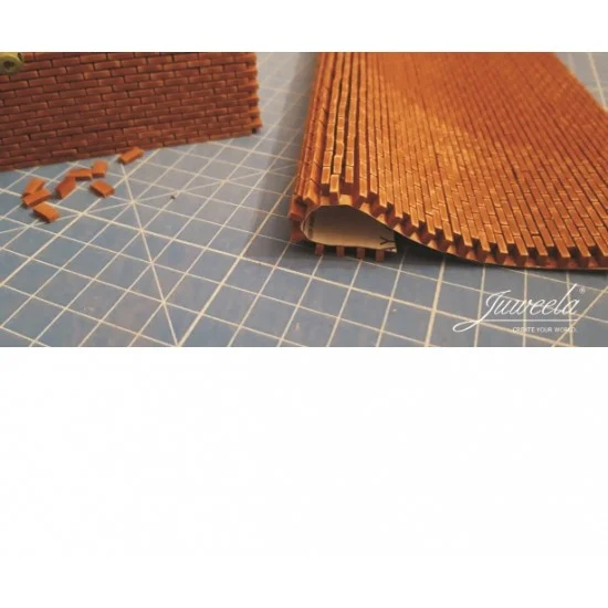 Juweela 23409 1/32, 1/35 Flexyway Single, Solid Red Dark Bricks (1500 bricks, wall: 23.5 x 13.8 cm) - Scenics & Diorama
