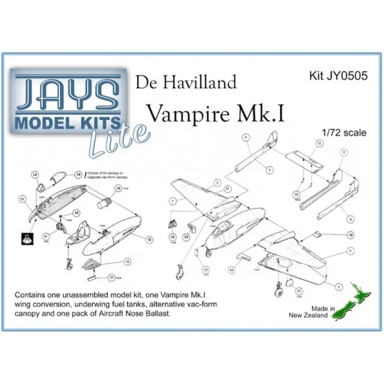 JAYS Hobby JY0505 1/72 de Havilland Vampire Mk.I (Lite) Single - Model Planes