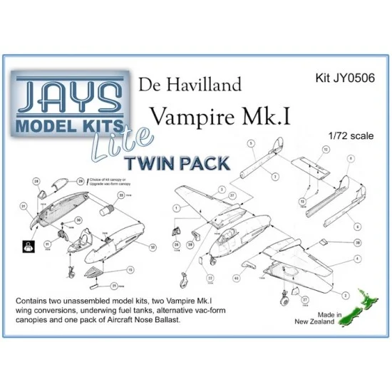JAYS Hobby JY0506 1/72 de Havilland Vampire Mk.I (Lite) Twin Pack - Model Planes
