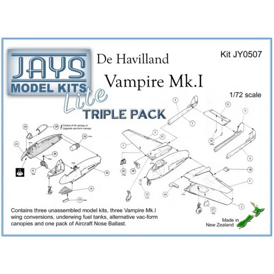 JAYS Hobby JY0507 1/72 de Havilland Vampire Mk.I (Lite) Triple Pack - Model Planes