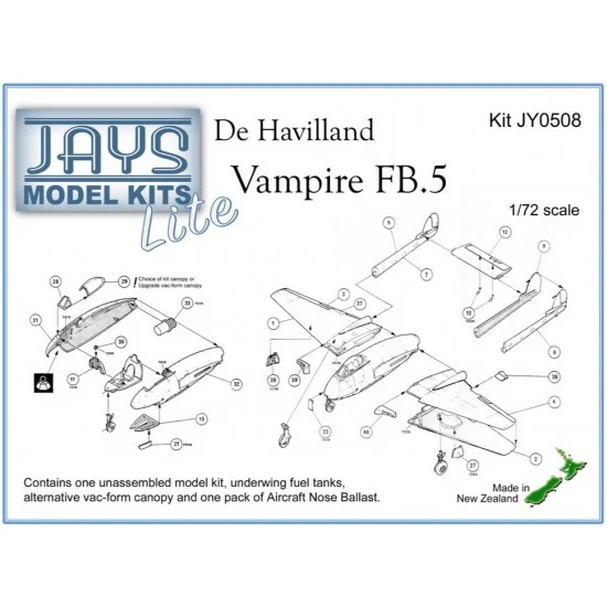 JAYS Hobby JY0508 1/72 de Havilland Vampire FB.5 (Lite) Single - Model Planes