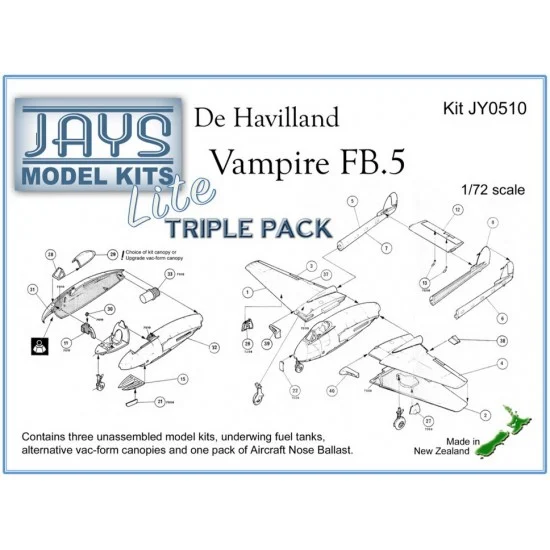 JAYS Hobby JY0510 1/72 de Havilland Vampire FB.5 (Lite) Triple Pack - Model Planes