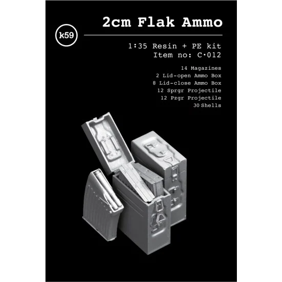 K59 C-012 1/35 2cm Flak Ammo set (incl. Magazines, Ammo Boxes, Projectiles & Shells)