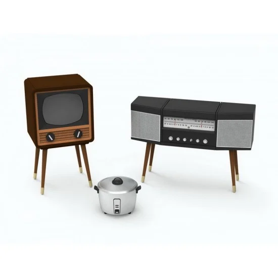 KA Models KA-24012 1/24 1960-70's Accessory Set A: Television, Radio, Rice Cooker