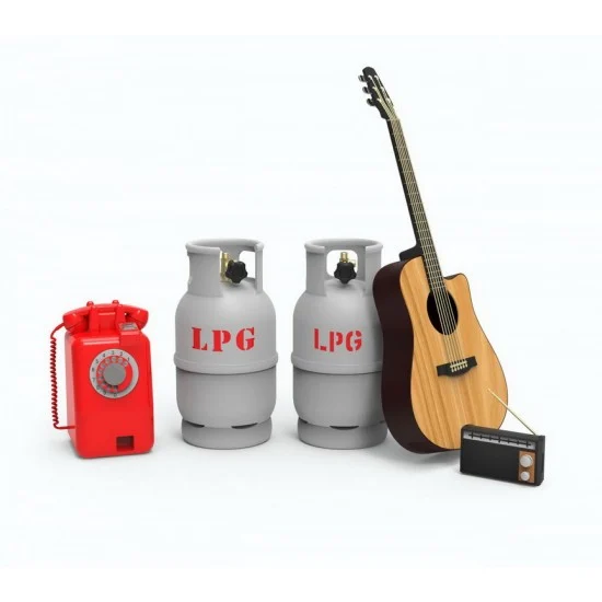 KA Models KA-24014 1/24 1960-70's Accessory Set C: Gas Tank, Guitar, Phone, Radio