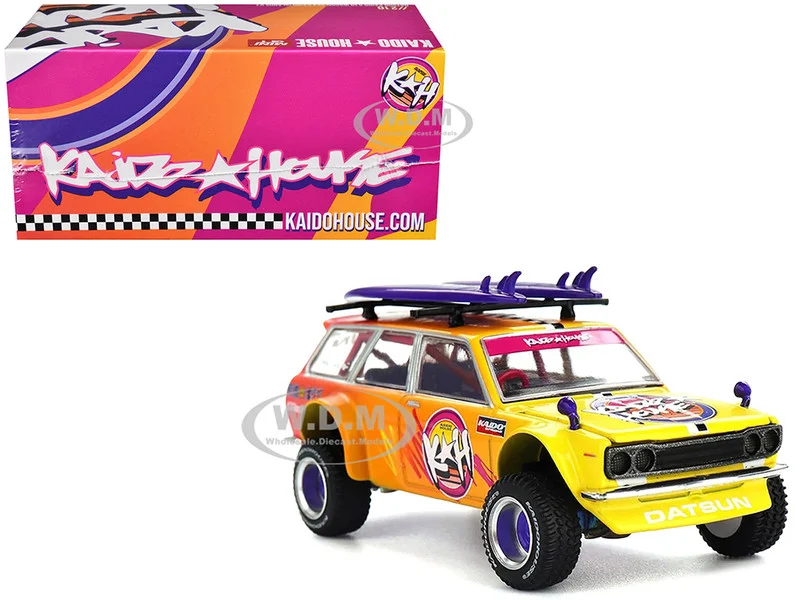 Datsun Kaido 510 Wagon 4x4 RHD (Right Hand Drive) "Kaido Islands V1" Yellow to Red Gradient with Surfboards (Designed by Jun Imai) "Kaido House" Special 1/64 Diecast Model Car by Mini GT - Datsun Models