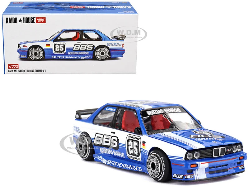 BMW M3 "Kaido Touring Champ V1" #25 Blue with White Stripes (Designed by Jun Imai) "Kaido House" Special 1/64 Diecast Model Car by Mini GT - BMW Models