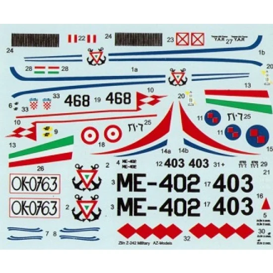 Kovozavody EX020 1/72 Zlin Z-242L Military 4x Decal