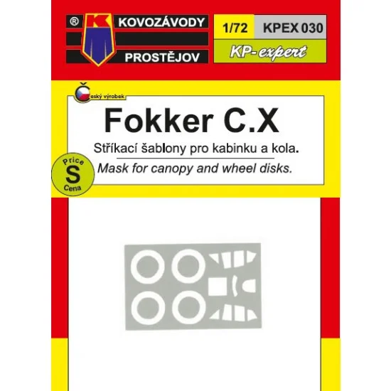Kovozavody EX030 1/72 Fokker C.X Light Bomber Canopy and Wheel Disk Mask - Model Planes