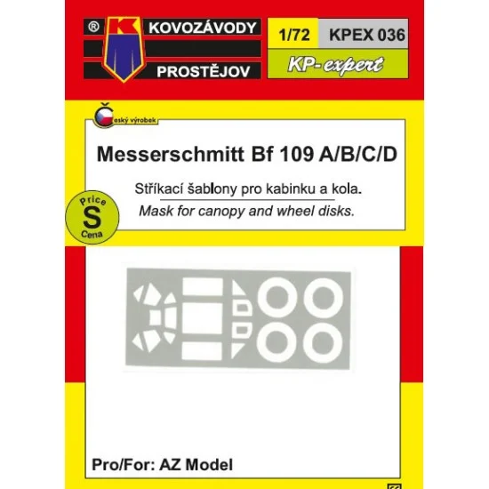 Kovozavody EX036 1/72 Messerschmitt Bf 109A/B/C/D Canopy and Wheel Disk Mask - Model Planes