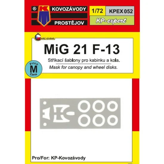 Kovozavody EX052 1/72 Mikoyan-Gurevich MiG-21 F-13 Canopy and Wheel Disks Mask
