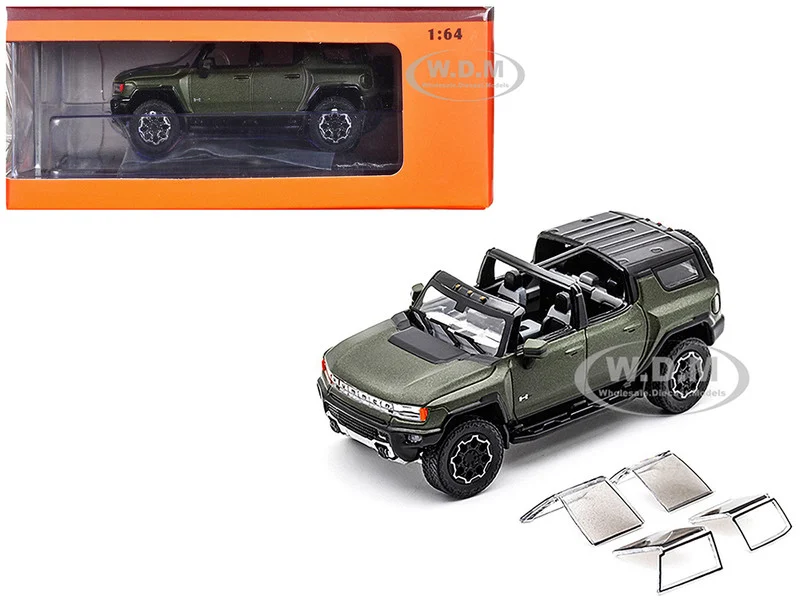 2023 GMC Hummer EV SUV Green Metallic with Black Top 1/64 Diecast Model Car by GCD - GMC Models