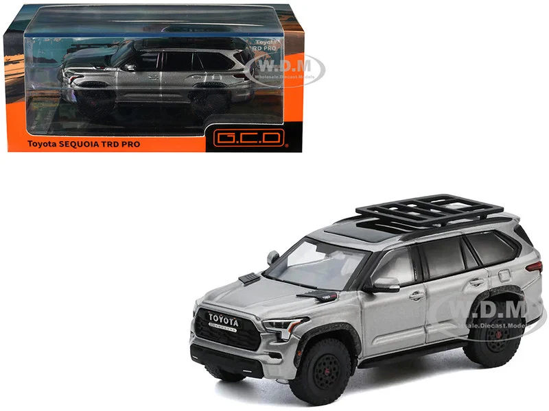 Toyota Sequoia TRD PRO Silver Metallic with Roof Rack 1/64 Diecast Model Car by GCD - Toyota Models