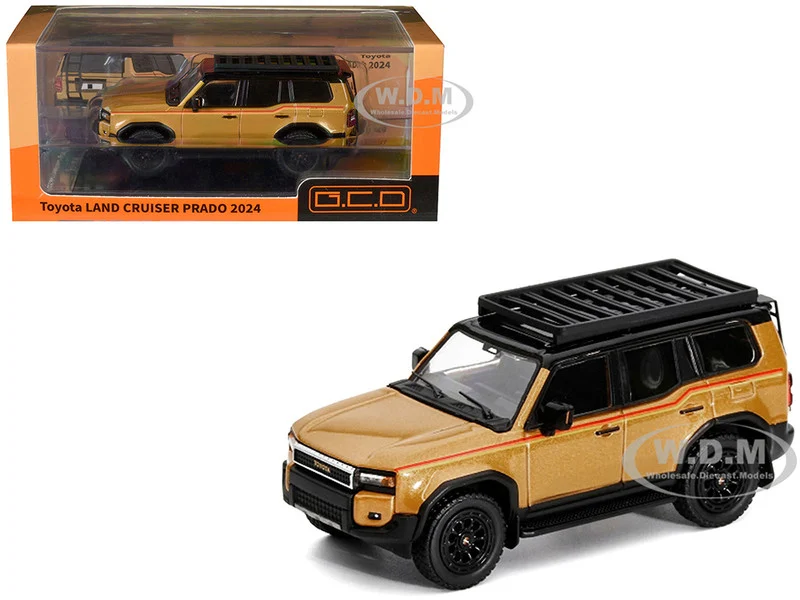 2024 Toyota Land Cruiser Prado Gold Metallic with Red Stripes and Roof Rack 1/64 Diecast Model Car by GCD - Toyota Models