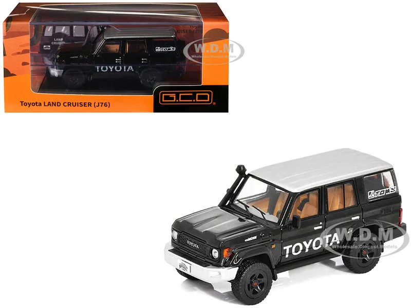 Toyota Land Cruiser (J76) Black with Silver Metallic Top 1/64 Diecast Model Car by GCD - Toyota Models
