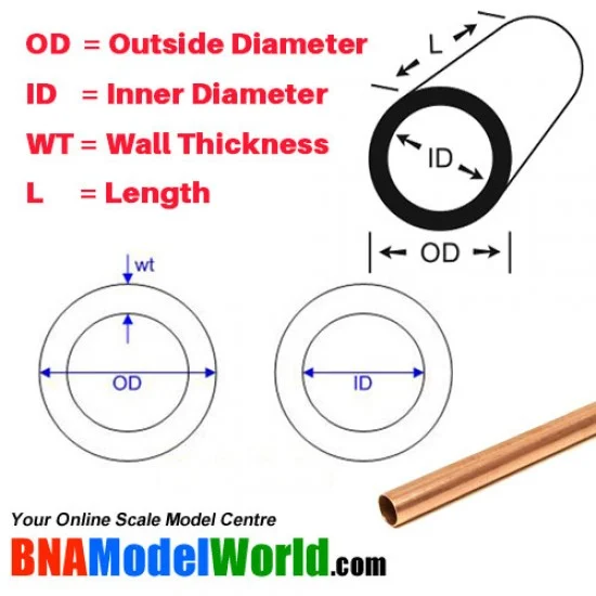 KS Metals 8119 Round Copper Tube - OD: 3.97mm, L: 304.8mm, WT: 0.3556mm