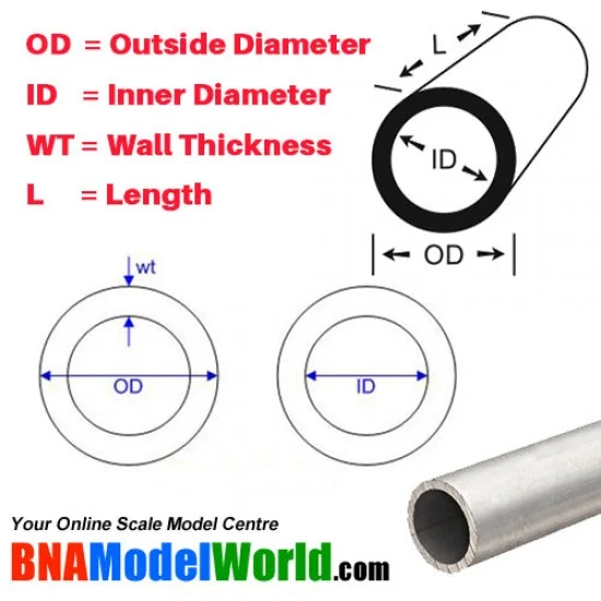 KS Metals 9802 Round Aluminum Tube - OD: 3mm, L: 300mm, WT: 0.45mm (4pcs)