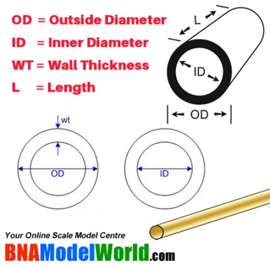 KS Metals 9834 Thin Wall Round Brass Tube - OD: 3mm, L: 300mm, WT: 0.225mm (3pcs)