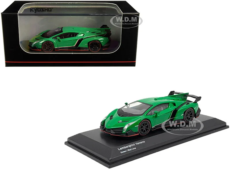 Lamborghini Veneno Green with Red Line 1/64 Diecast Model Car by Kyosho - Lamborghini Models