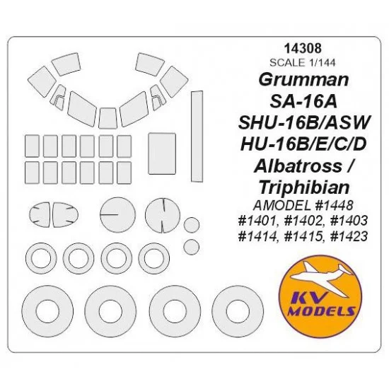 KV Models 14308 1/144 Grumman HU-16B/E/C/D/SA-16A/SHU-16B/ASW Albatross/Triphibian Masks for Amodel
