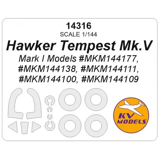 KV Models 14316 1/144 EU Hawker Tempest Mk.V Canopies and Wheels Masks for Mark I Models - Model Planes