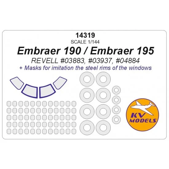 KV Models 14319 1/144 Embraer 190 / 195 Masks for Revell #03937, #03883, #04884 - Model Planes