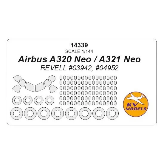 KV Models 14339 1/144 Airbus A320 Neo, A321 Neo Masks for Revell #03942, #04952 - Model Planes