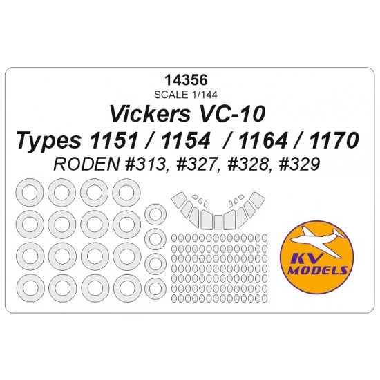 KV Models 14356 1/144 Vickers VC-10 Types 1151/1154 /1164/1170 Masking for Roden #313/327/328/329