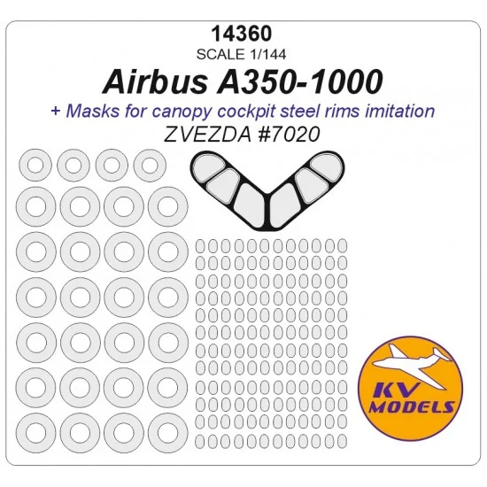 KV Models 14360 1/144 Airbus A350-1000 Masks for Zvezda #7020