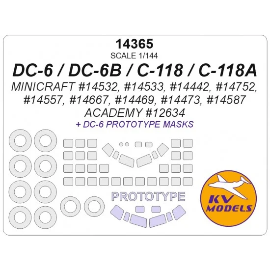 KV Models 14365 1/144 DC-6/C-118 Mask Set (Wheels Mask Incl.) for Academy/Minicraft Kits