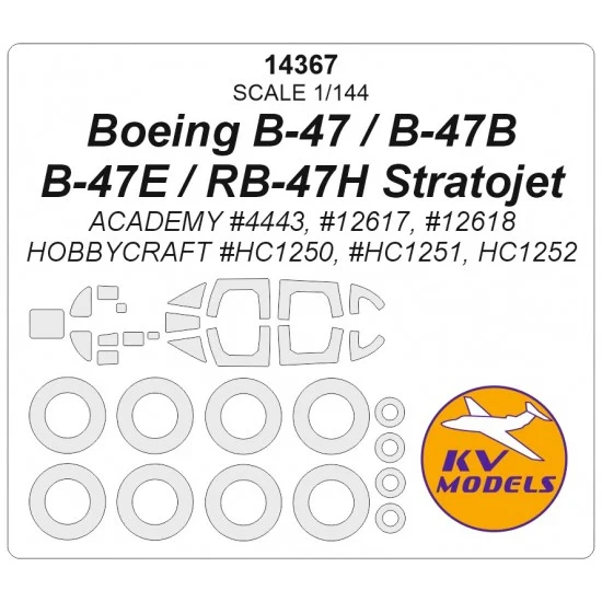 KV Models 14367 1/144 B-47/B/E/RB-47H Stratojet Masking for Academy 4443/12617/618, Hobbycraft 1250/51/52