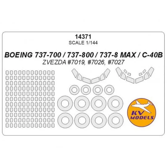 KV Models 14371 1/144 Boeing 737-700 / C-40B / 737-800 / 737-8 MAX Masks for Zvezda #7019, 7026