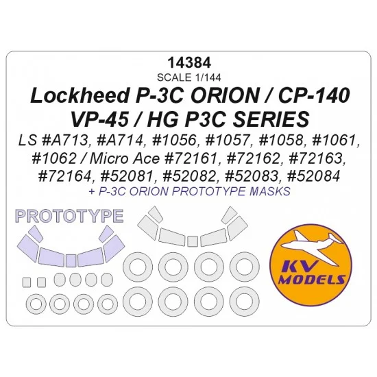 KV Models 14384 1/144 Lockheed P-3C Orion/CP-140/VP-45/HG P3C Masking for LS/Micro Ace kits