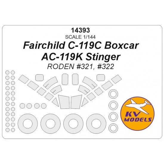 KV Models 14393 1/144 Fairchild C-119C Boxcar/AC-119K Stinger Masks for Roden #321/322