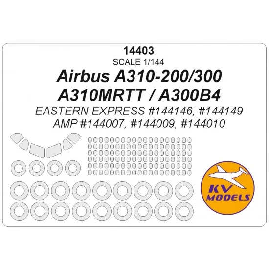 KV Models 14403 1/144 Airbus A310 Passenger Windows and Wheels Masks for Eastern Express kits - Model Planes