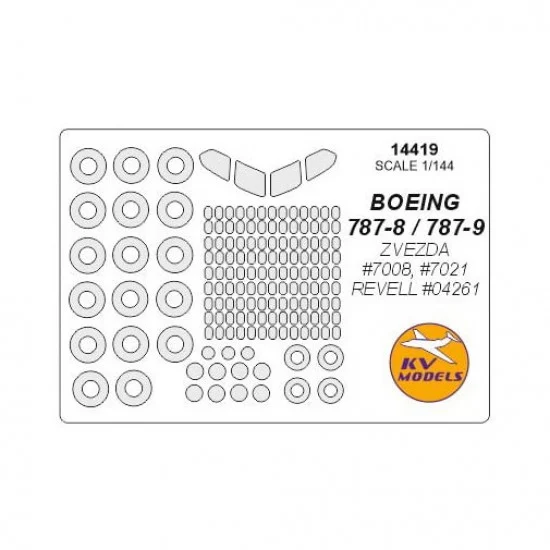 KV Models 14419 1/144 Boeing 787-8 / 787-9 Masks for Zvezda #7008, #7021 / Revell #04261