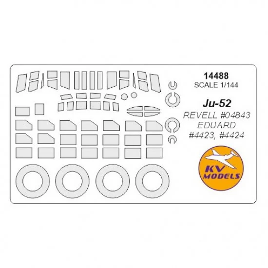 KV Models 14488 1/144 Ju-52 / Ju-52/3m Masks for Revell #04843 / Eduard #4423, #4424