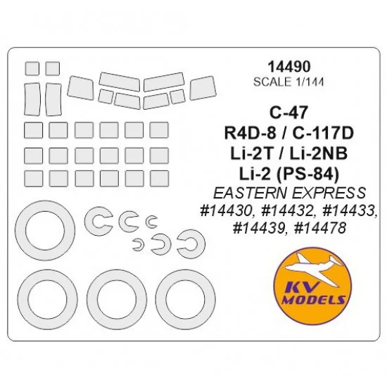 KV Models 14490 1/144 C-47/R4D-8/C-117D/Li-2T/Li-2NB/Li-2 Masks for Eastern Express kits