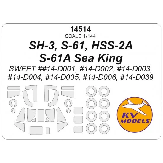 KV Models 14514 1/144 US SH-3, S-61, HSS-2A, S-61A Sea King Canopies and Wheels Masks for Sweet