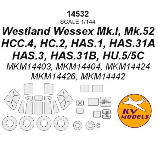 KV Models 14532 1/144 Westland Wessex Mk.I/52, HCC.4, HC.2, HAS.1/31A/3/31B, HU.5/5C Paint Masking - Model Planes