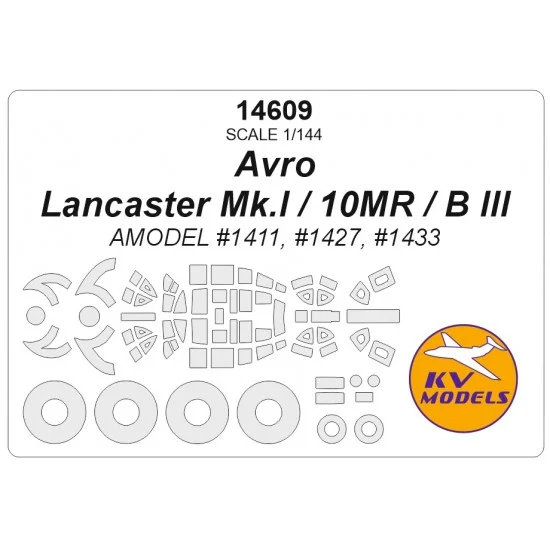 KV Models 14609 1/144 Avro Lancaster Mk.I/10MR/B III Masking w/Wheels Mask for A-Model 1411/1427/1433