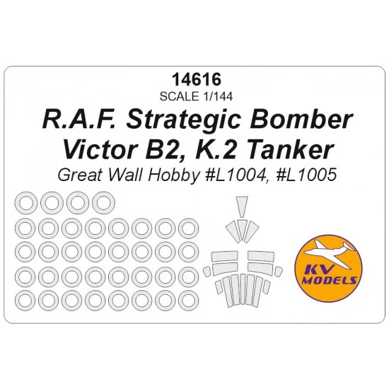 KV Models 14616 1/144 RAF Strategic Bomber Victor B2, K.2 Tanker Masks for Great Wall Hobby w/Wheels Mask - Model Planes