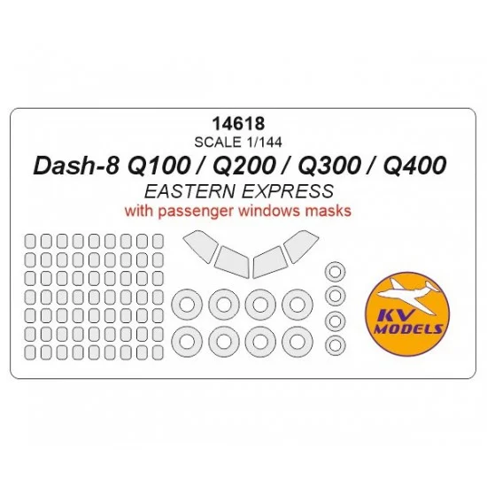 KV Models 14618 1/144 Dash-8 Q100 / Q200 / Q300 / Q400 Masks with Passenger Windows and Wheels Masks