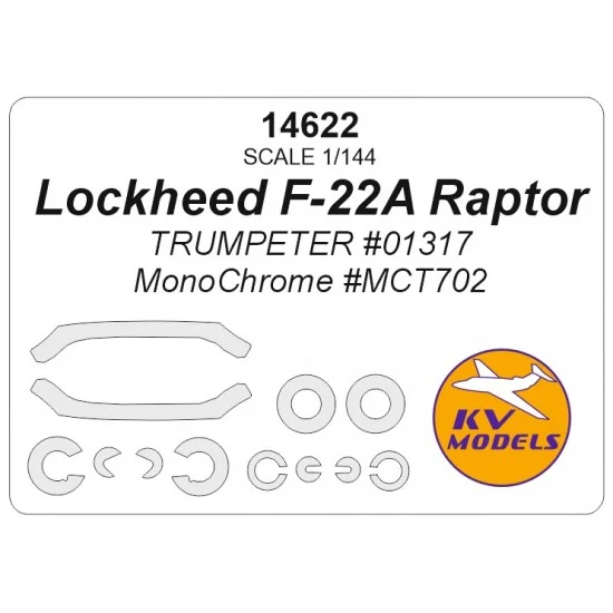 KV Models 14622 1/144 Lockheed F-22A Raptor Masks for Trumpeter/MonoChrome (canopies and wheels)