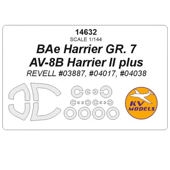 KV Models 14632 1/144 BAe Harrier GR. 7 / AV-8B Harrier II Masks for Revell w/Wheels Masks
